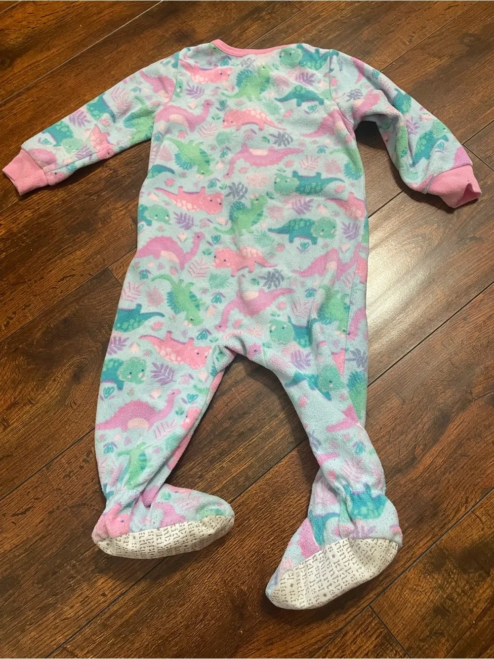 Cozy Pastel Dinosaur Fleece One-Piece Pajamas - Pink & Mint